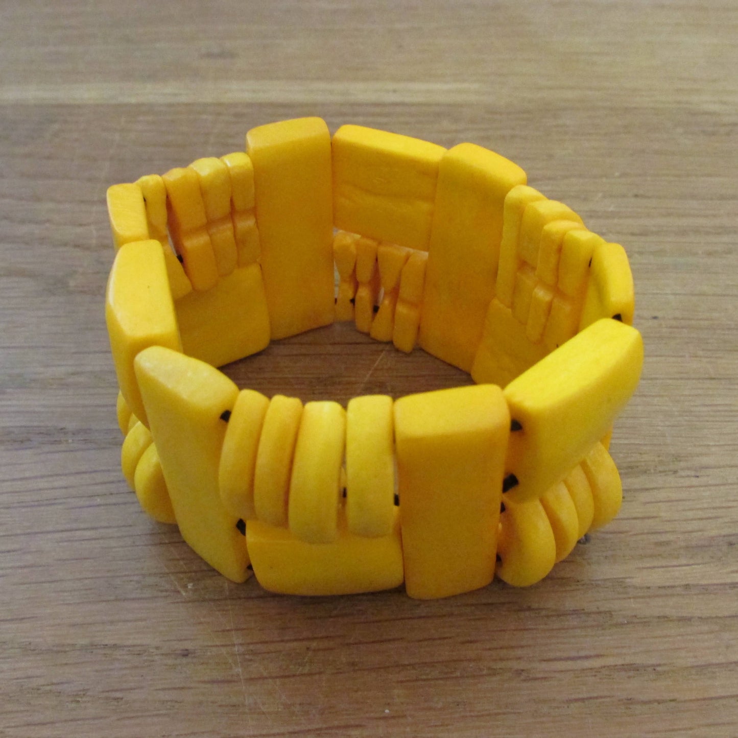1970s butterscotch yellow geometric resin panel bracelet