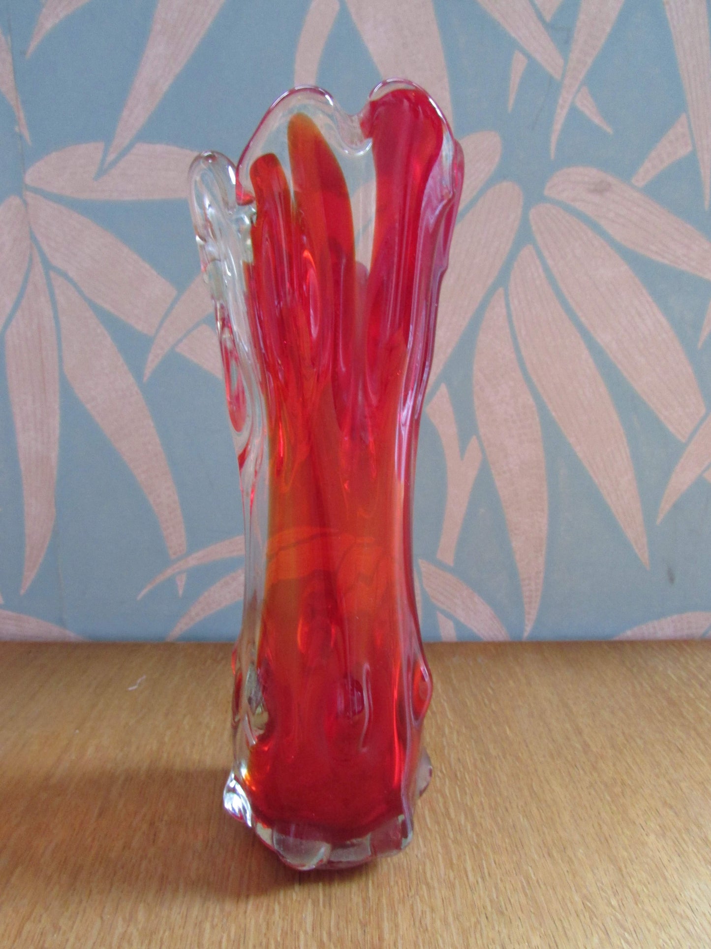 Pair of mid-century red finger art glass vases