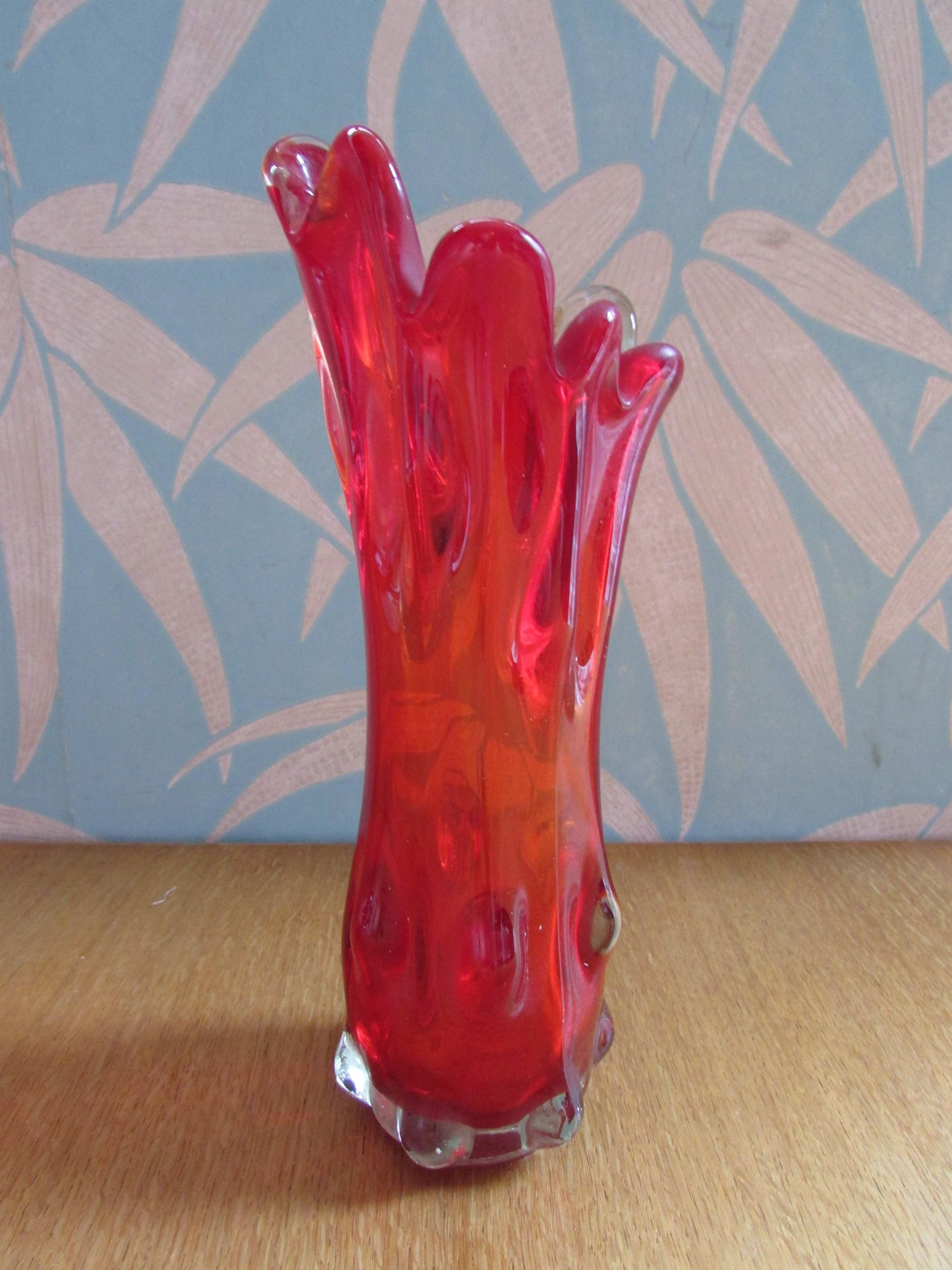 Pair of mid-century red finger art glass vases