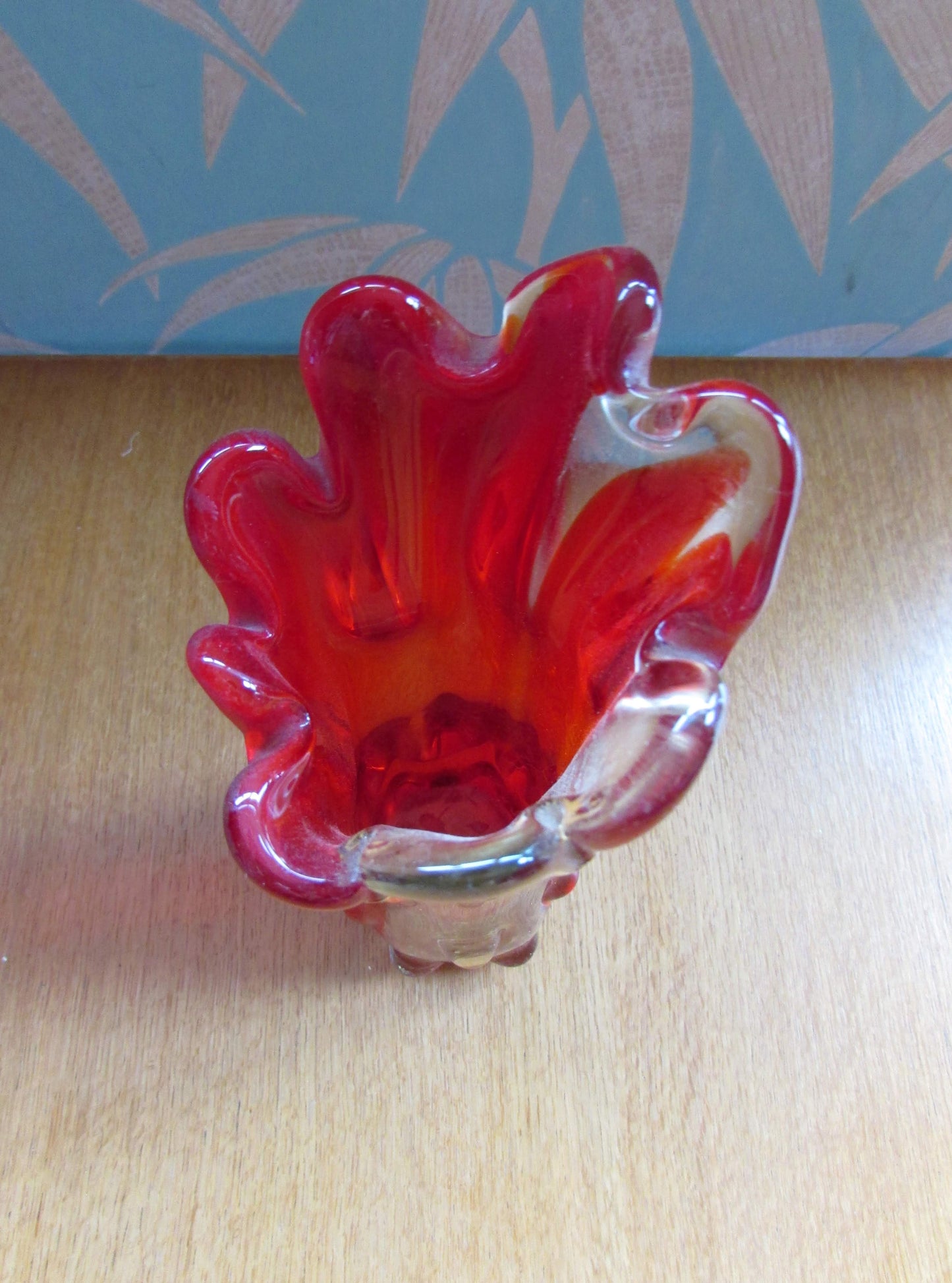 Pair of mid-century red finger art glass vases