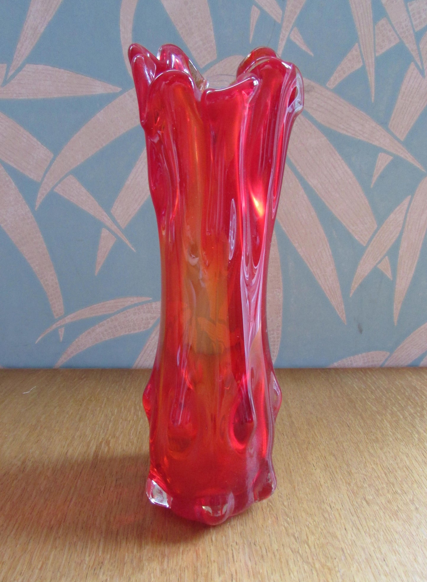 Pair of mid-century red finger art glass vases