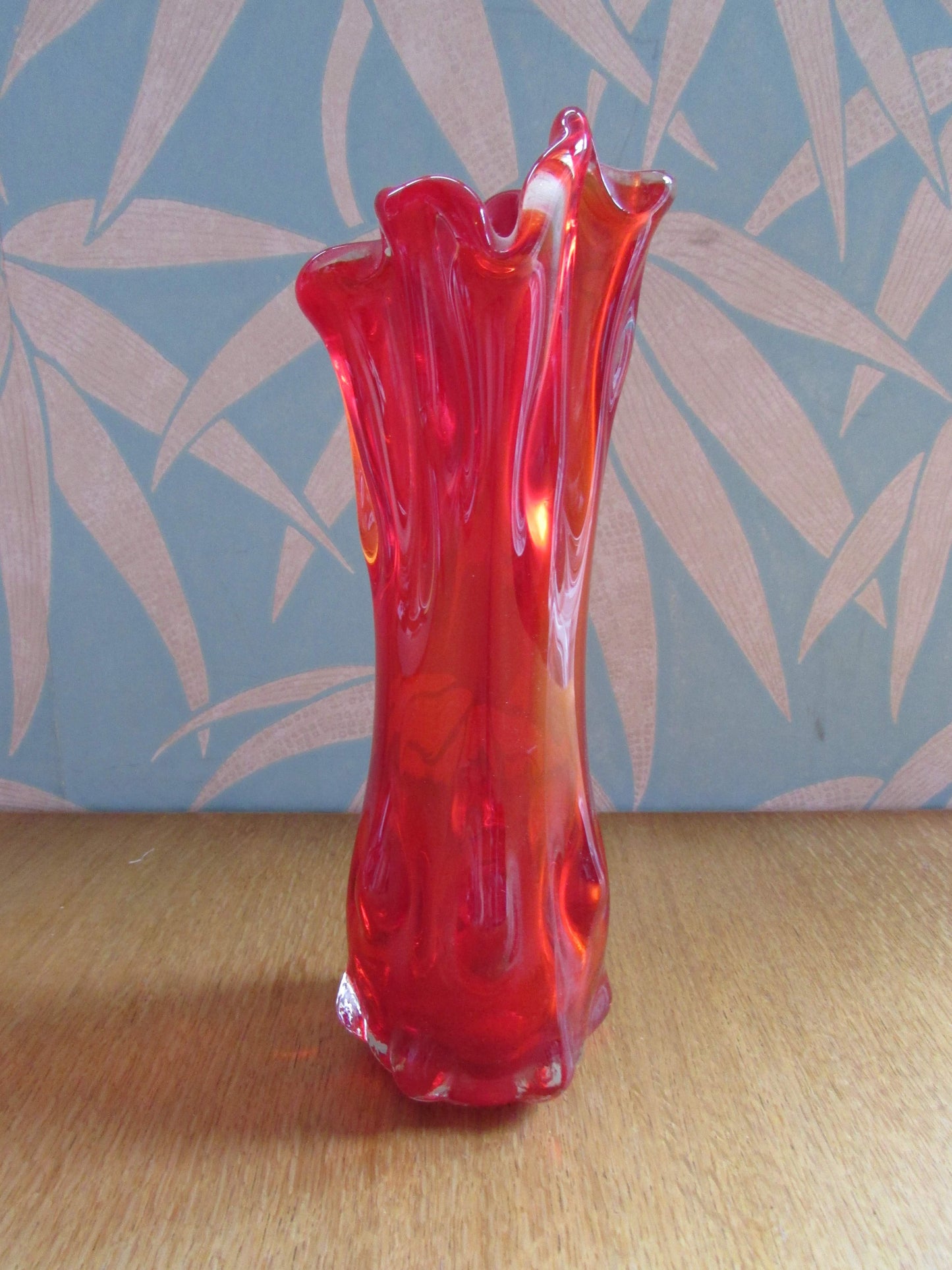 Pair of mid-century red finger art glass vases
