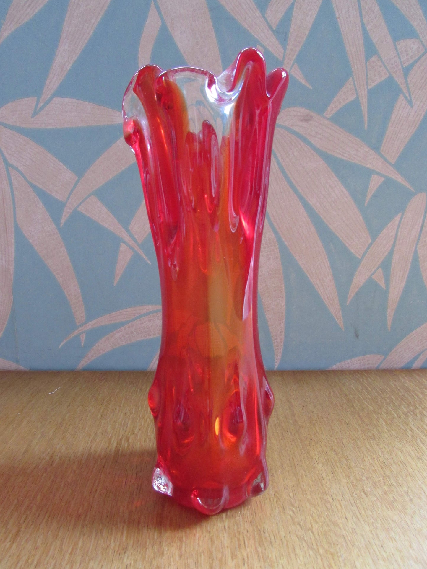Pair of mid-century red finger art glass vases