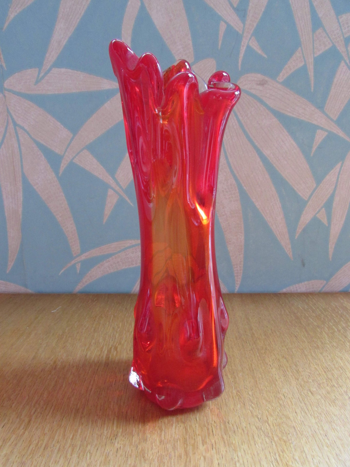 Pair of mid-century red finger art glass vases