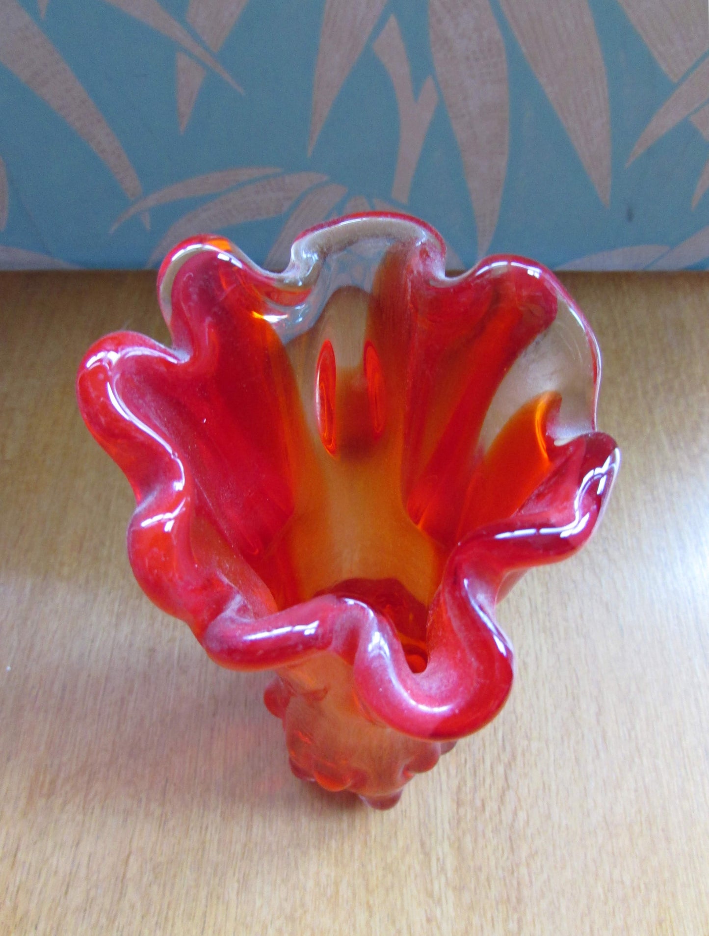 Pair of mid-century red finger art glass vases