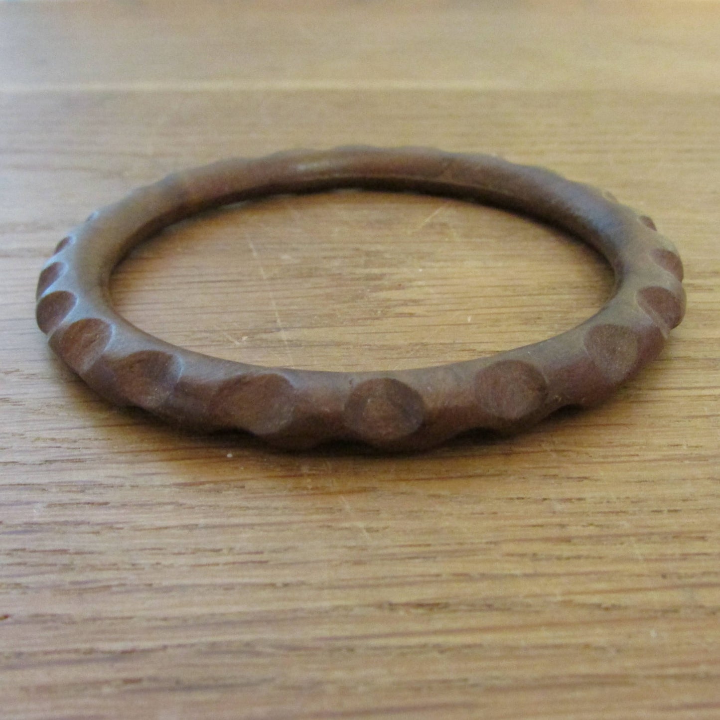 Set of three 1970s hand carved wooden bangles
