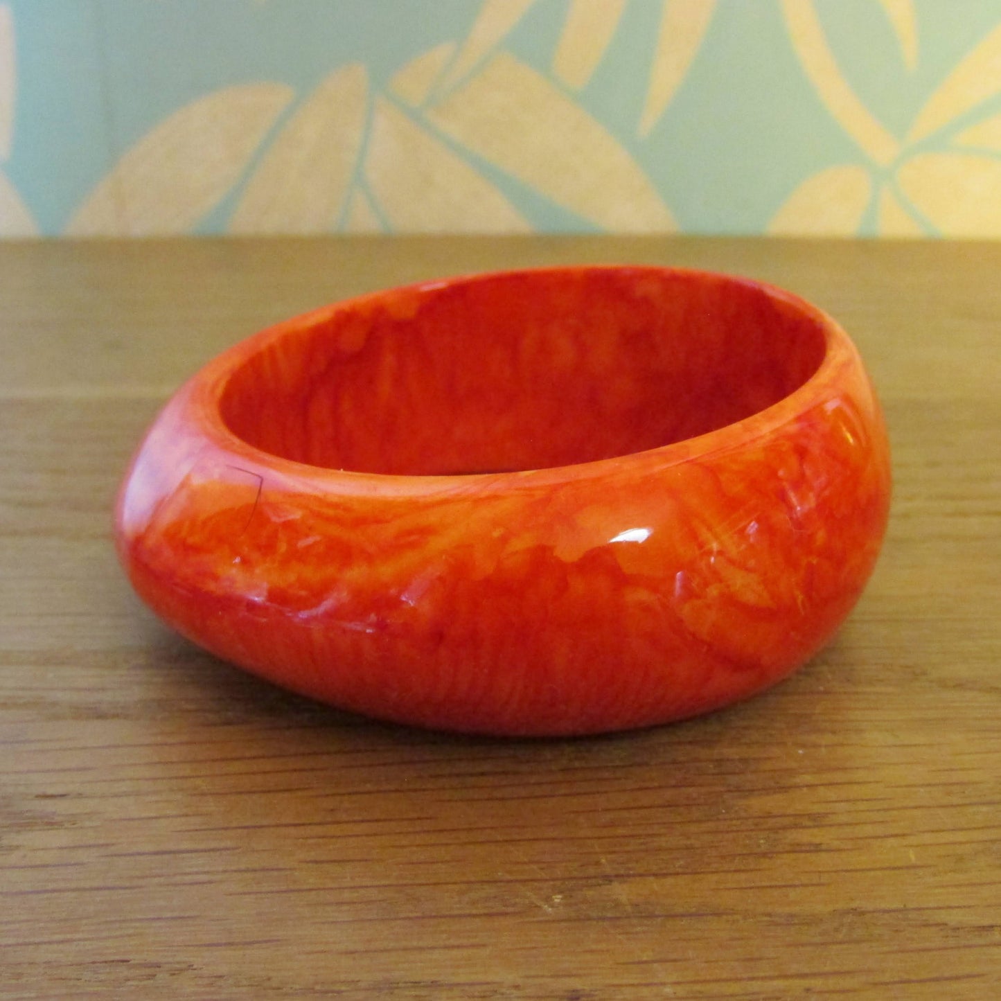 1970s marbled orange chunky asymmetric acrylic bangle