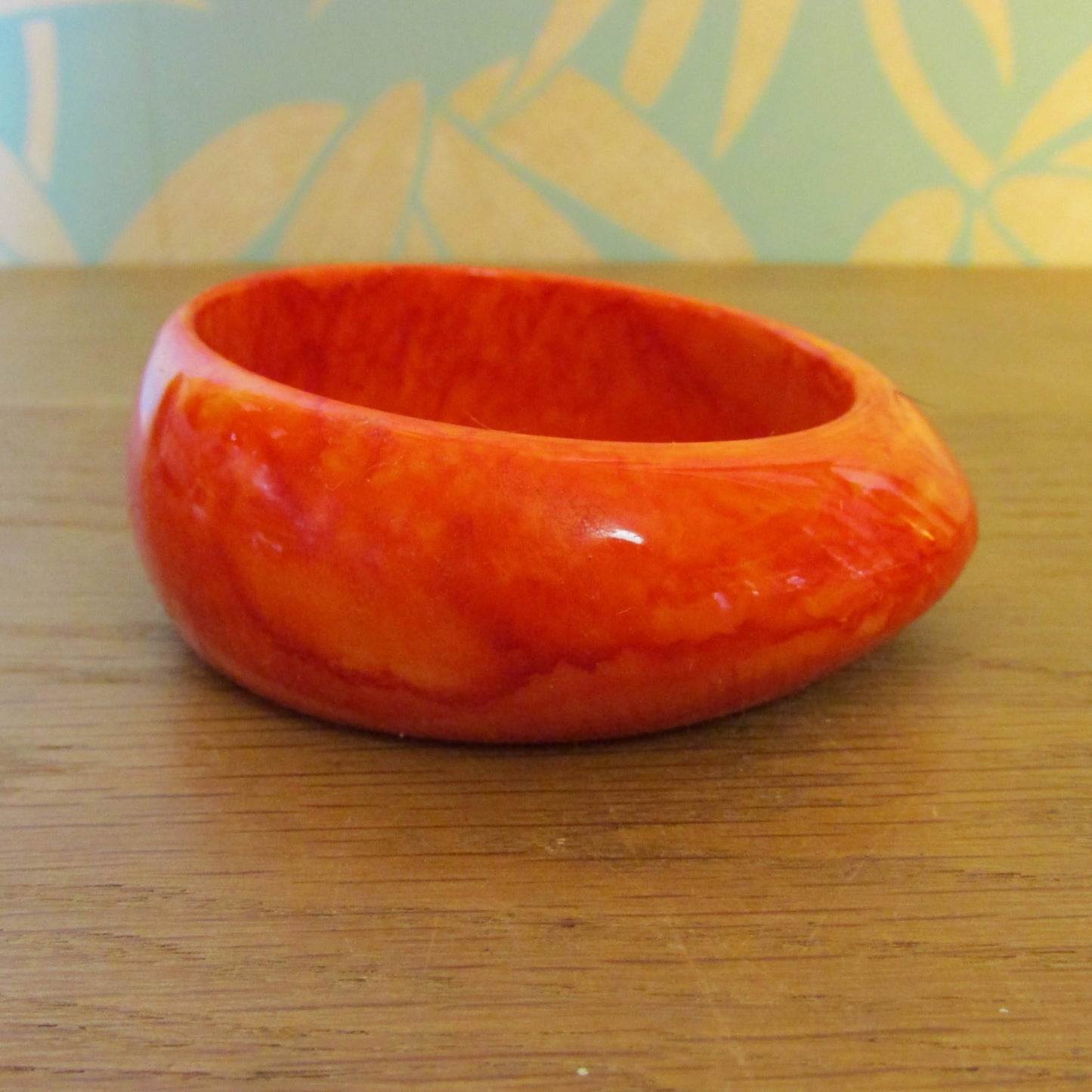 1970s marbled orange chunky asymmetric acrylic bangle