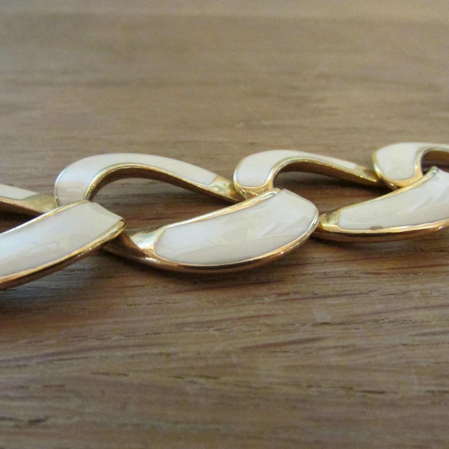 1950s/60s Napier gold-tone & cream enamel chunky link bracelet