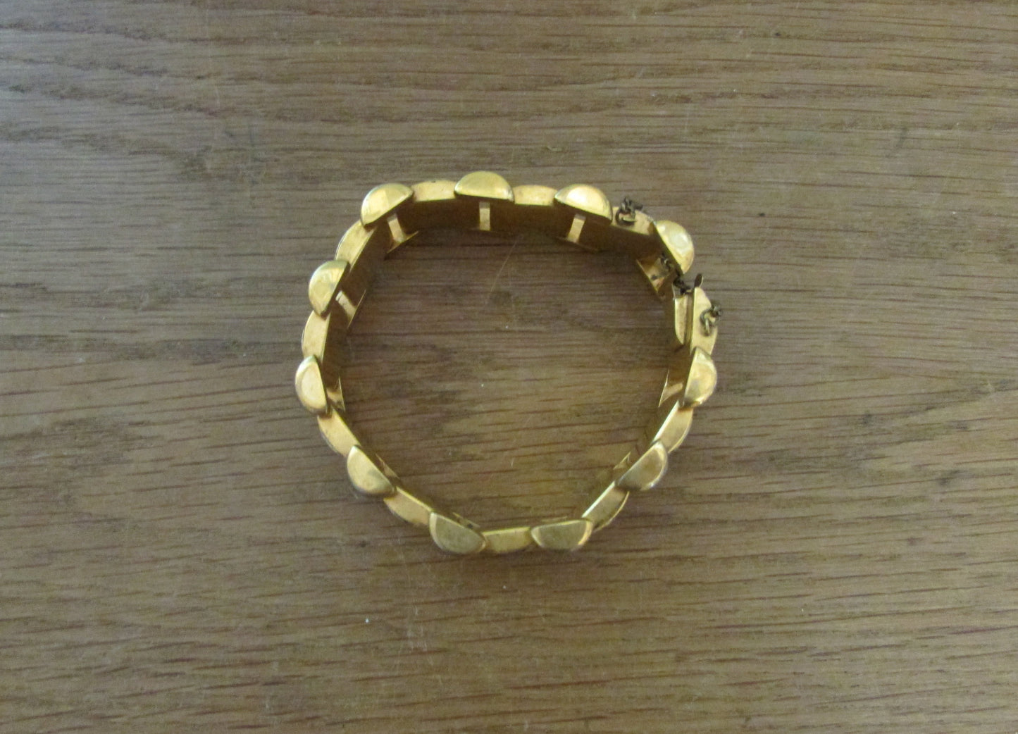 1960s gold-tone Damascene panel link bracelet with safety chain