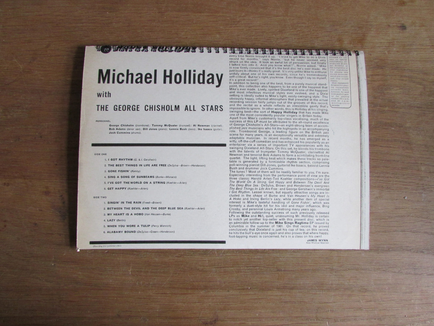 Home-made A4 wire-bound notebook, 30 sheets lined paper, Micheal Holliday