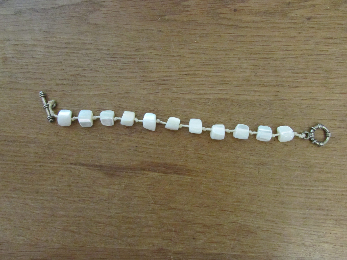 Vintage mother of pearl irregular squares bracelet with silver-tone clasp