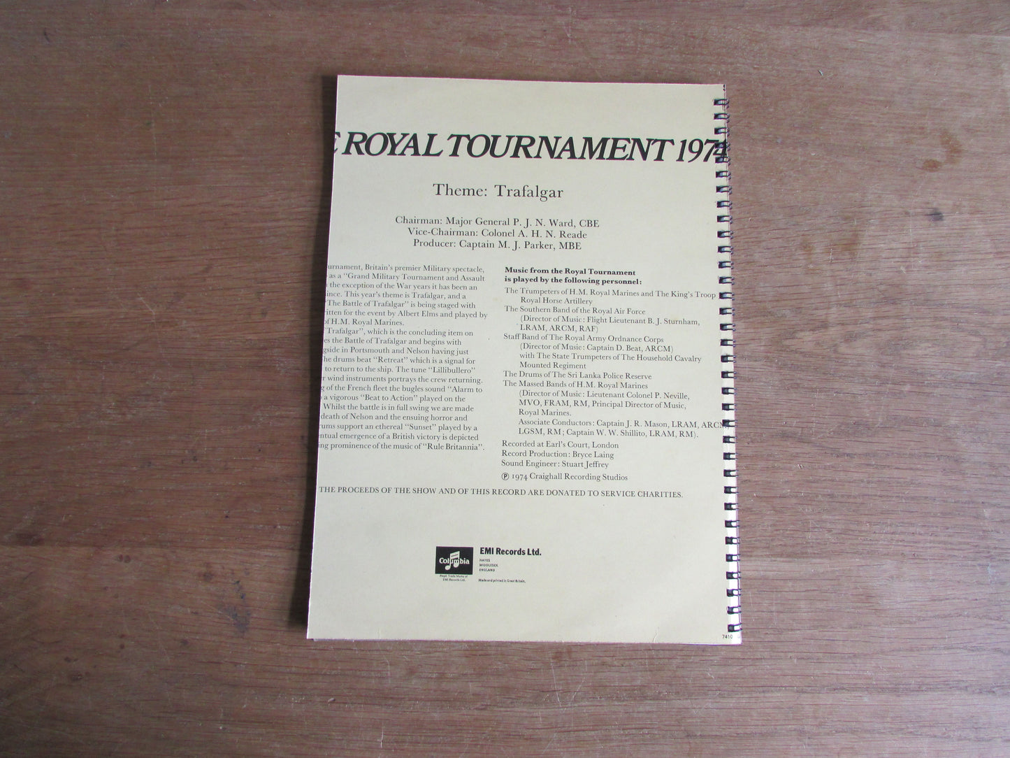 Home-made A4 wire-bound notebook, 30 sheets lined paper, The Royal Tournament 'Trafalgar'