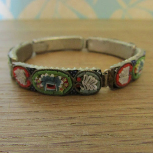 Vintage Venetian Micro Mosaic 5-link bracelet, stamped