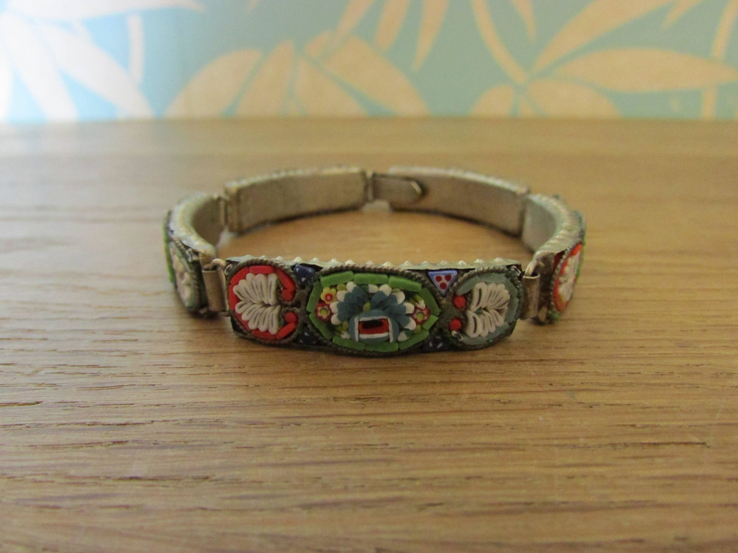 Vintage Venetian Micro Mosaic 5-link bracelet, stamped
