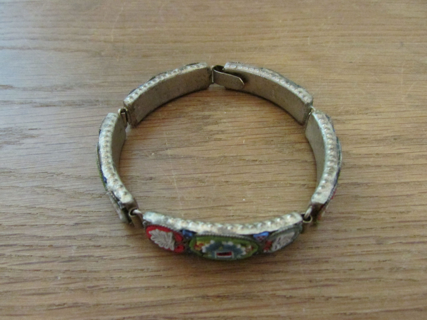 Vintage Venetian Micro Mosaic 5-link bracelet, stamped