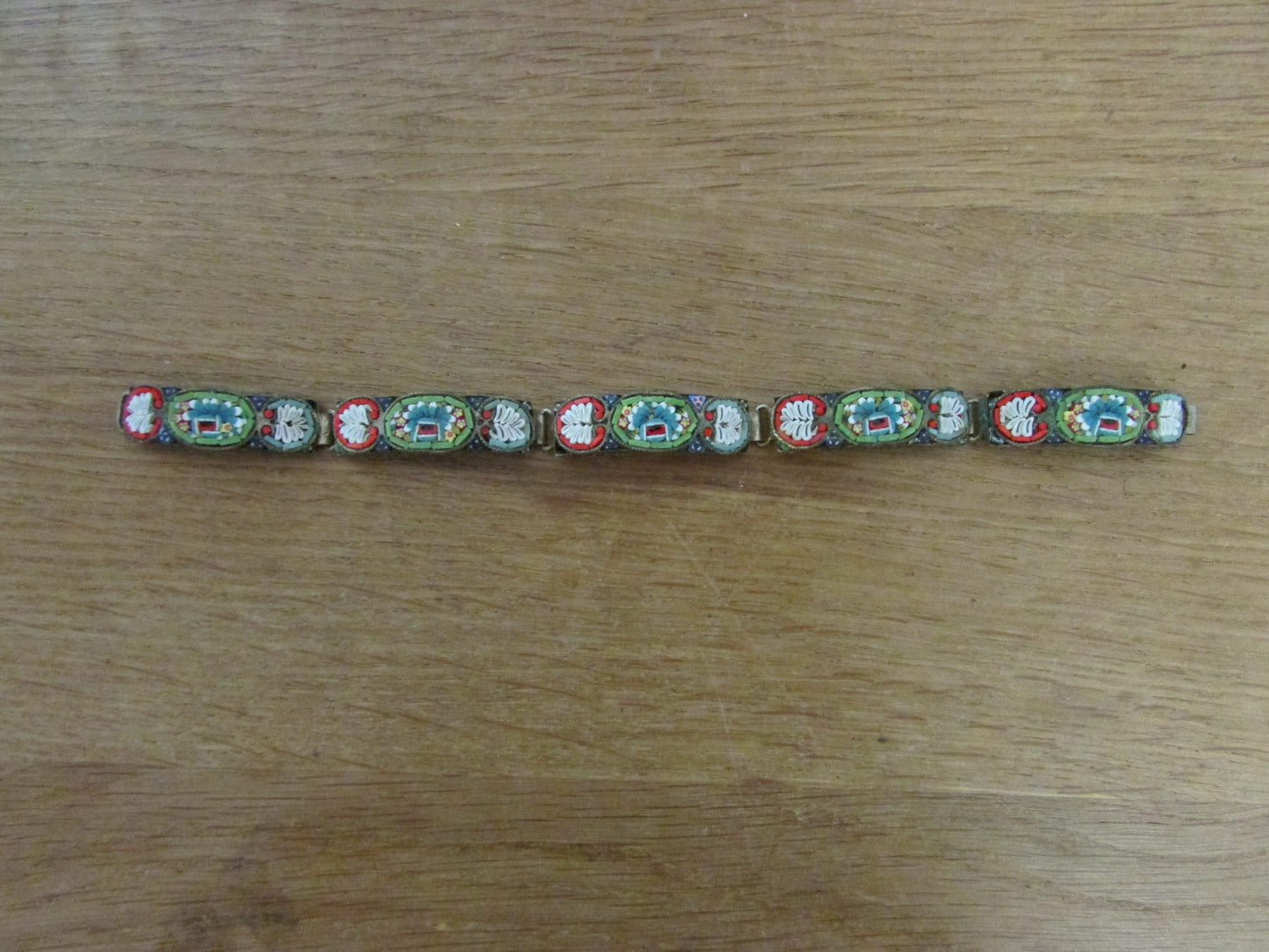 Vintage Venetian Micro Mosaic 5-link bracelet, stamped