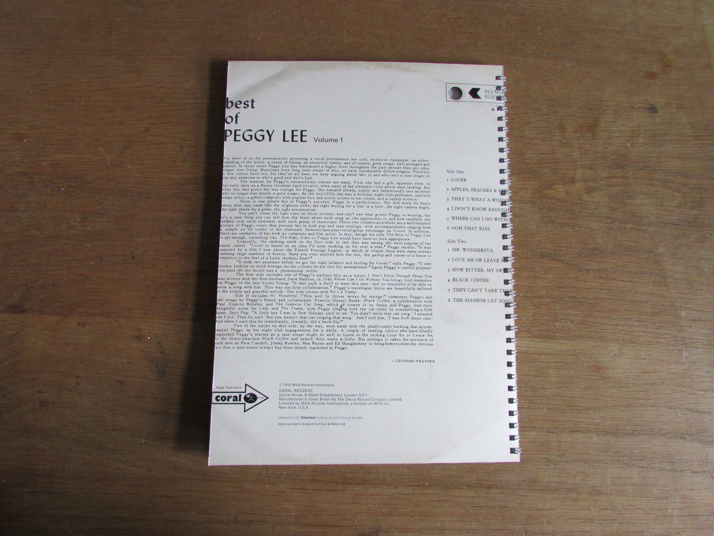 Home-made A4 wire-bound notebook, 30 sheets lined paper, Peggy Lee