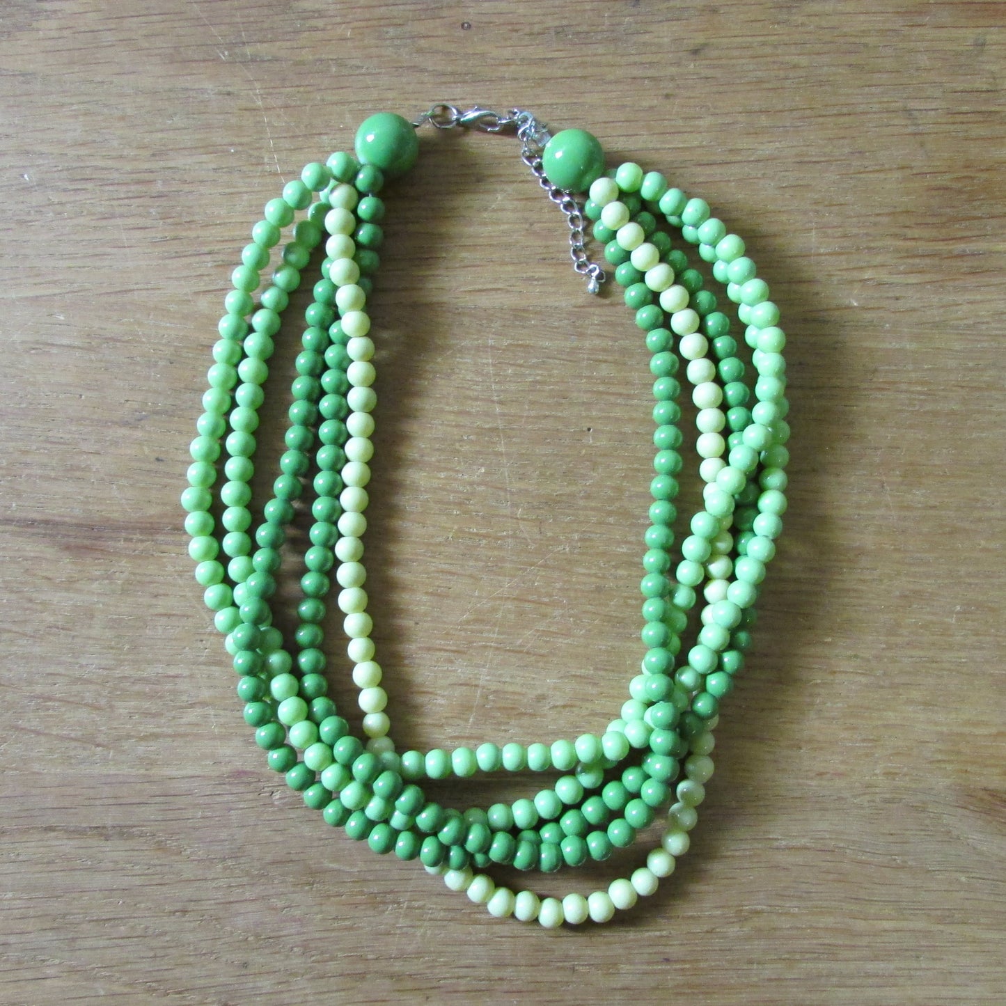 1960s green glass beaded multi strand necklace