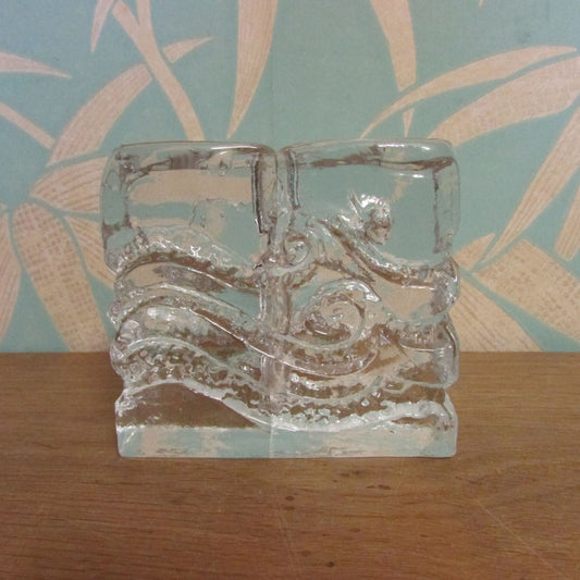 1970s Ingrid ‘Blockkristall Zweigvase’ textured clear glass solifleur bud vase