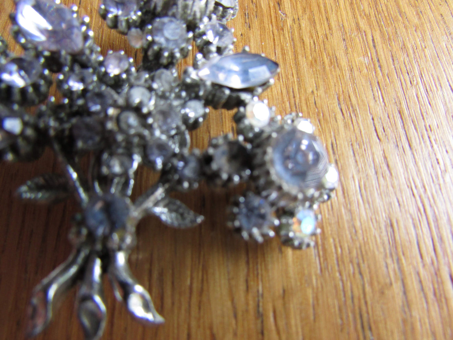 Vintage silver-tone & diamanté floral sprig brooch