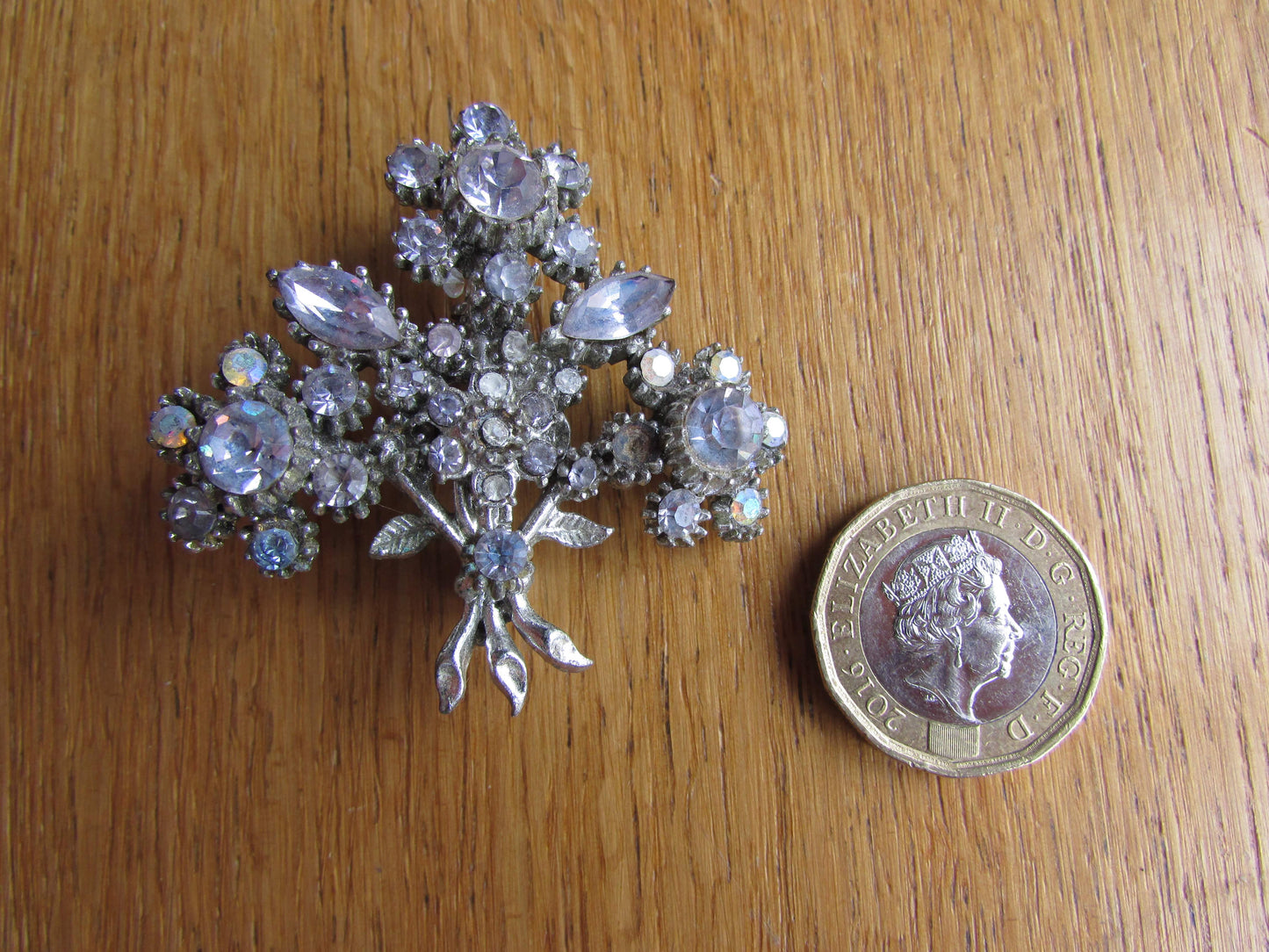 Vintage silver-tone & diamanté floral sprig brooch