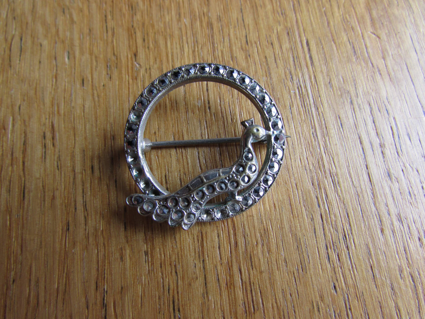 Art Deco marcasite circle peacock brooch