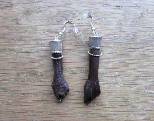 Home-made earrings made using vintage resin 'hands' & silver plated findings