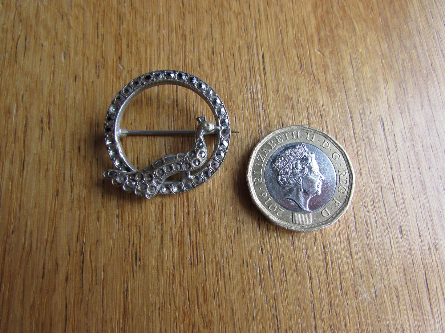 Art Deco marcasite circle peacock brooch