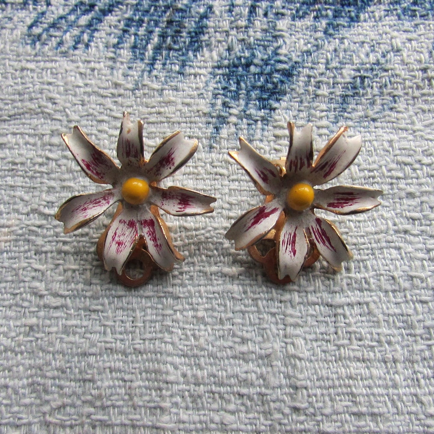 1950s cold-painted enamel daisy clip-on earrings
