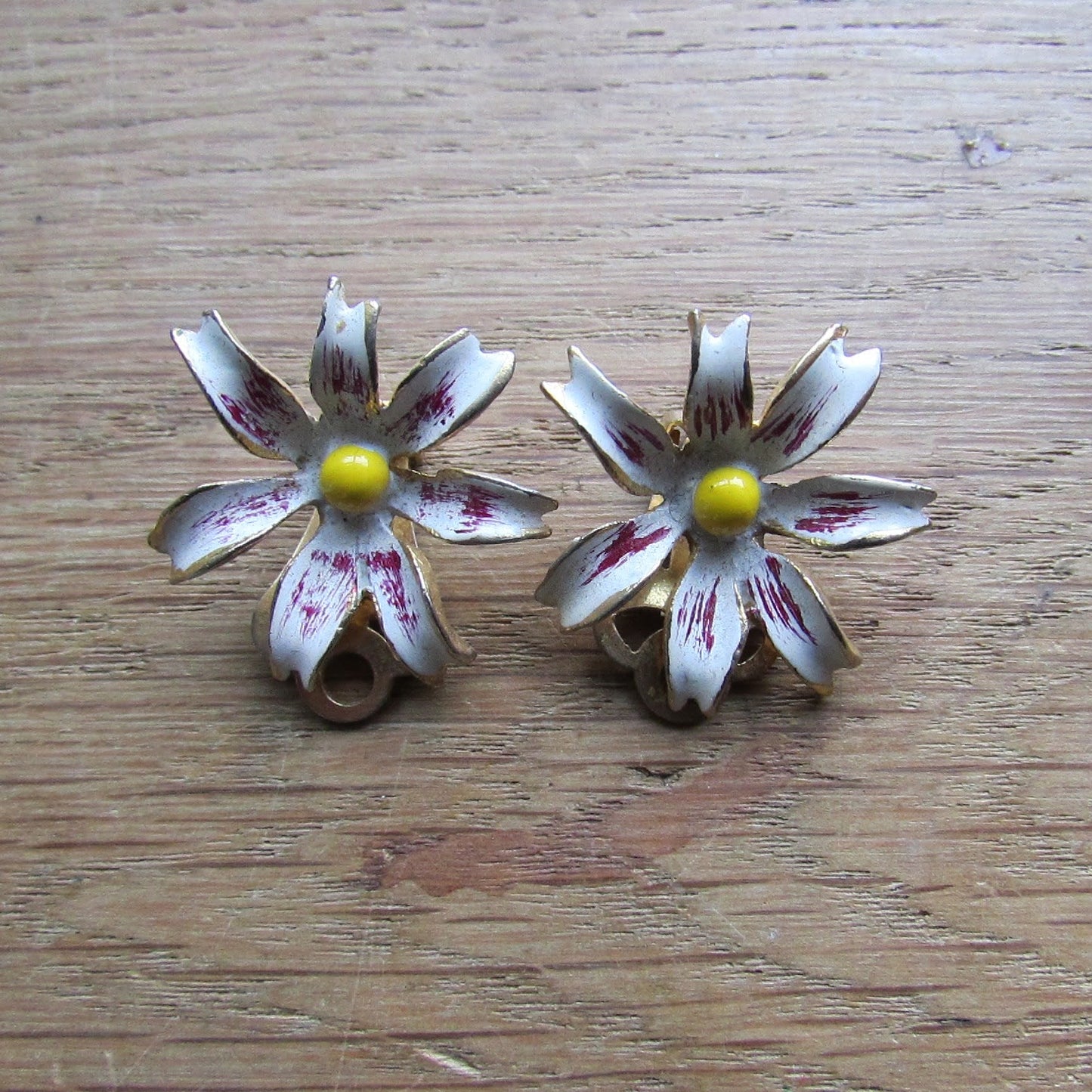 1950s cold-painted enamel daisy clip-on earrings