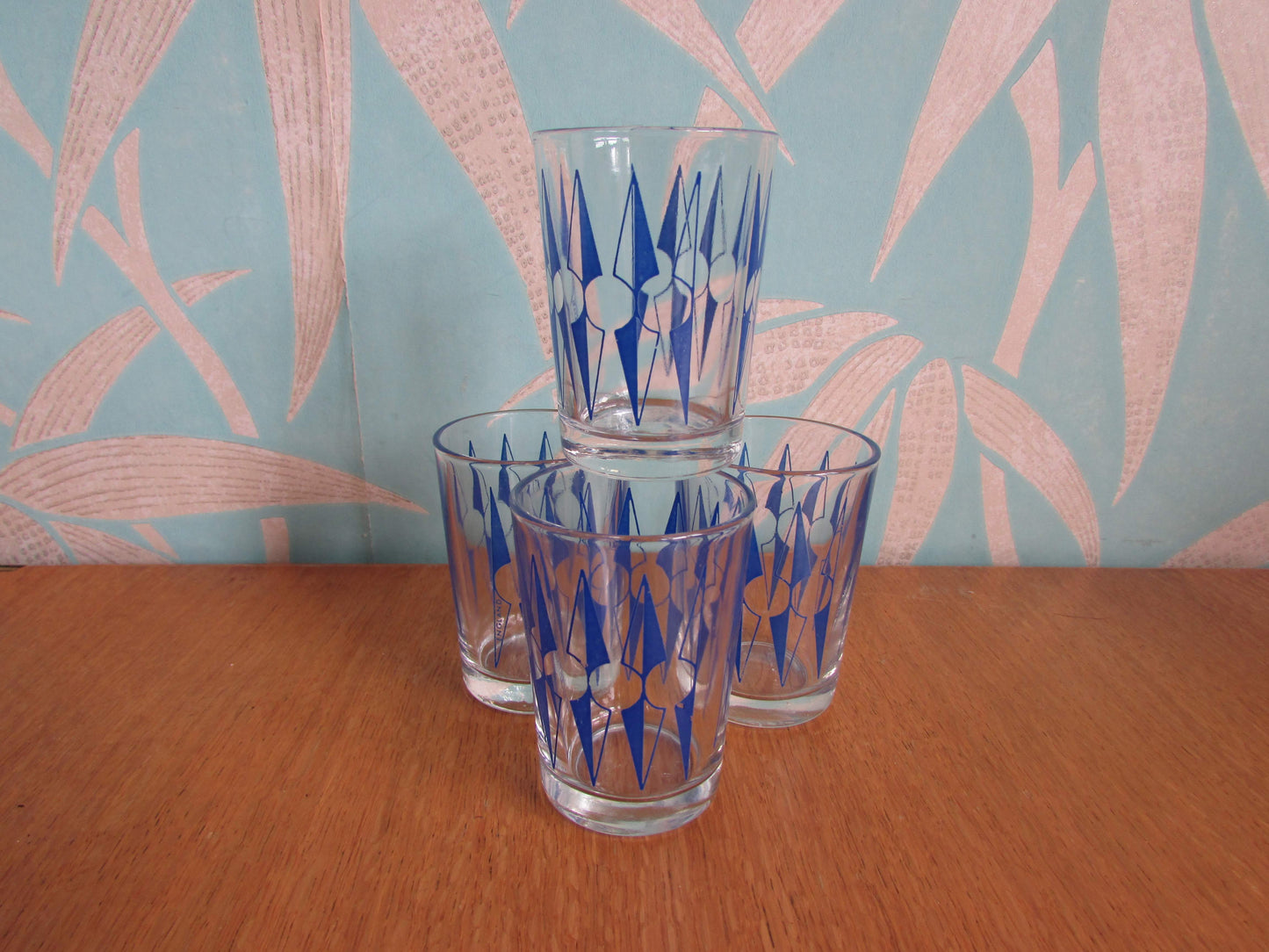 Set of 4 1960s blue "Zulu" tot glasses by Hardie Williamson for Ravenhead Glass