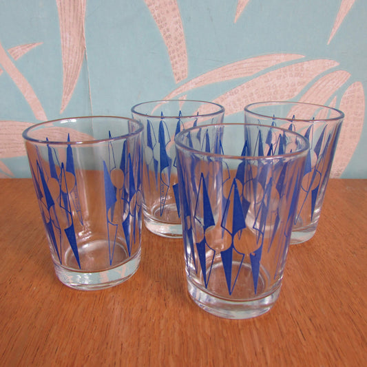 Set of four 1960s blue "Zulu" tot glasses by Hardie Williamson for Ravenhead Glass