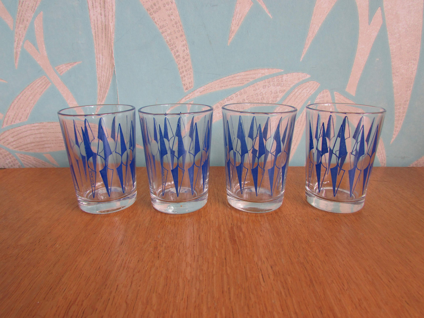 Set of 4 1960s blue "Zulu" tot glasses by Hardie Williamson for Ravenhead Glass