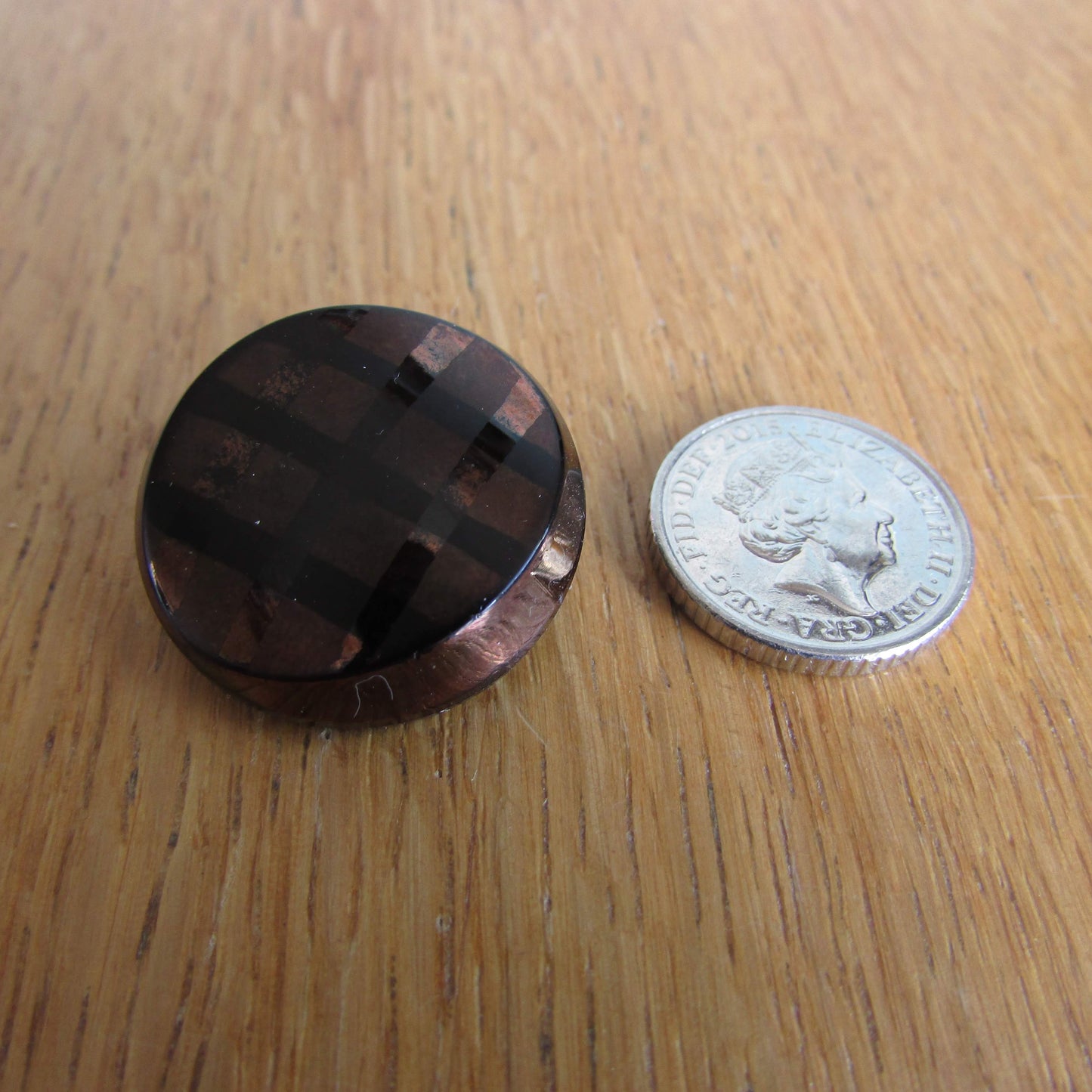 1950s/60s brown glass cabochon plaid asymmetric dome clip-on earrings
