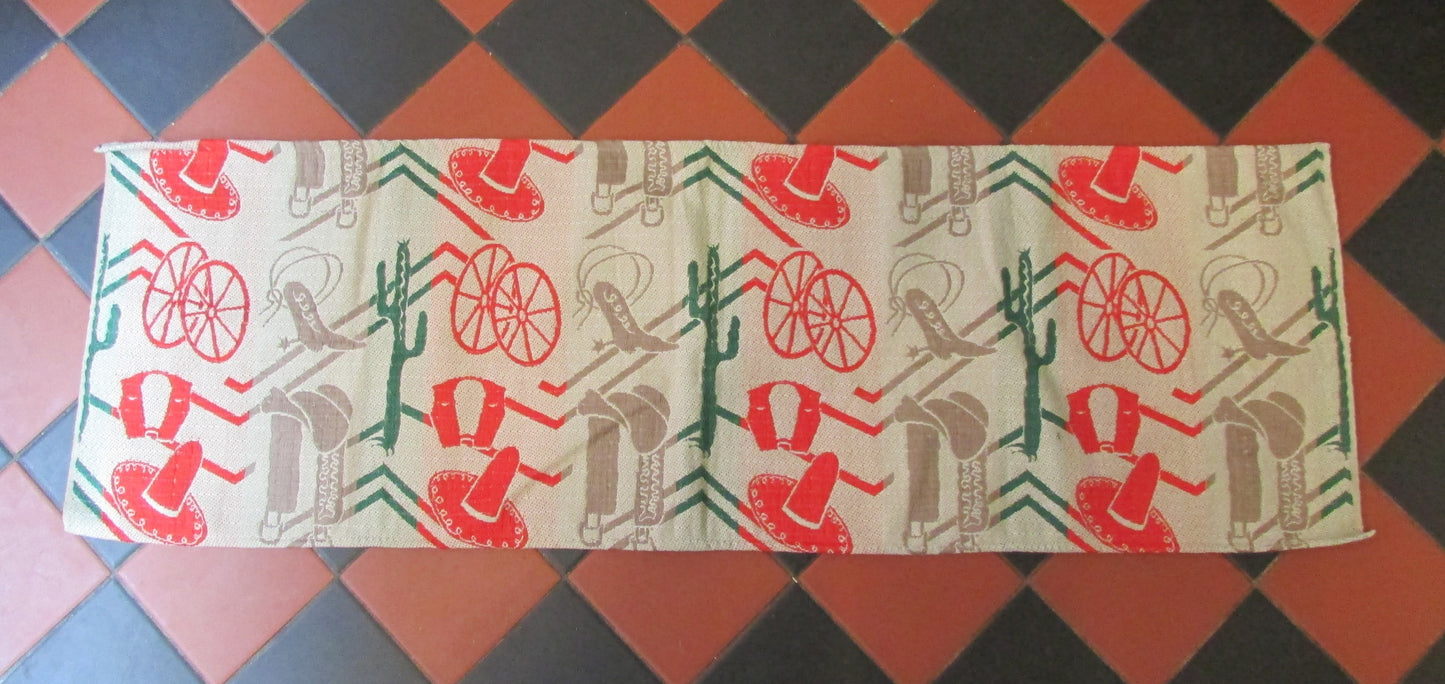 Home-made mid-century Mexican-themed fabric table runner