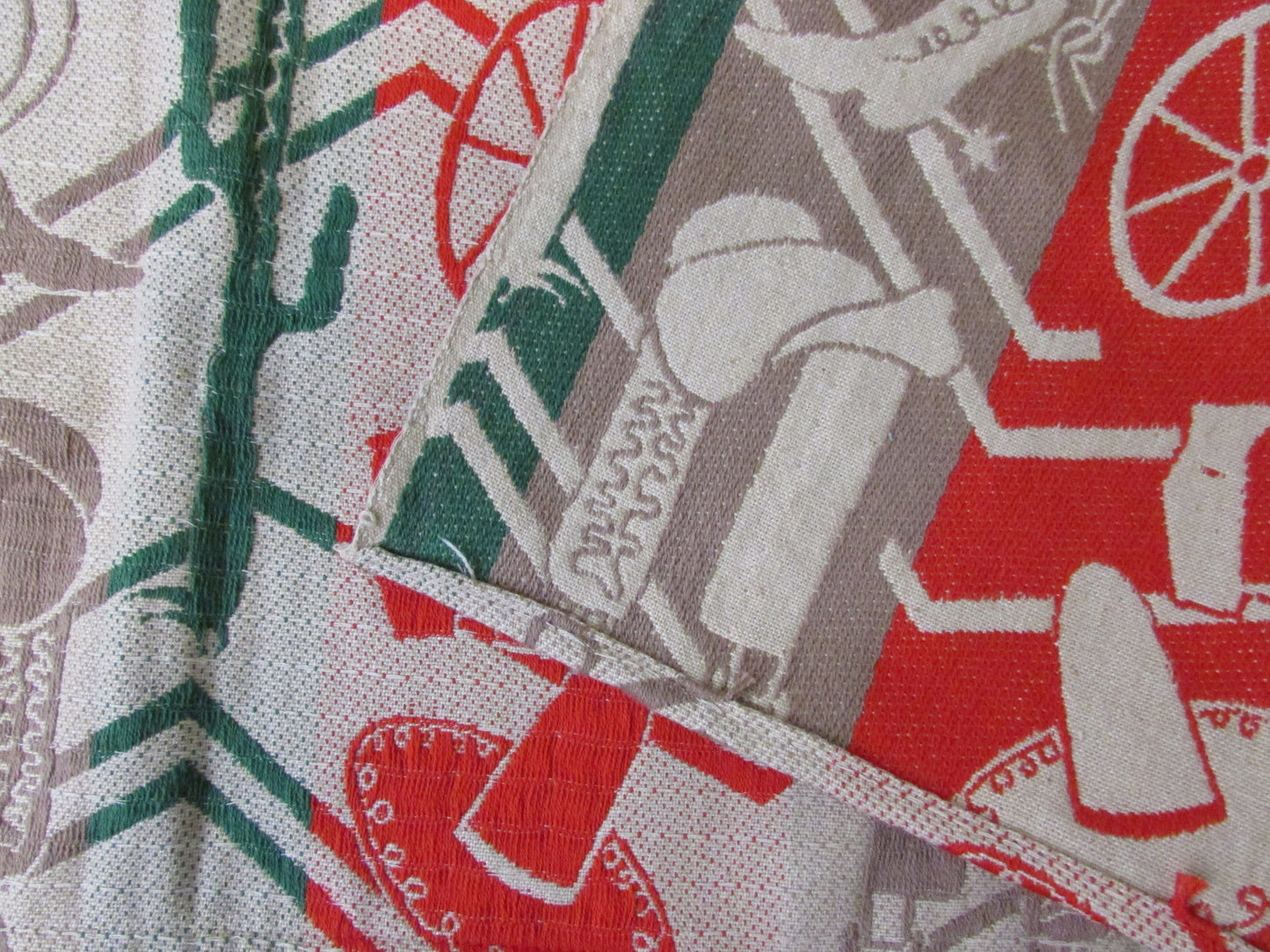 Home-made mid-century Mexican-themed fabric table runner