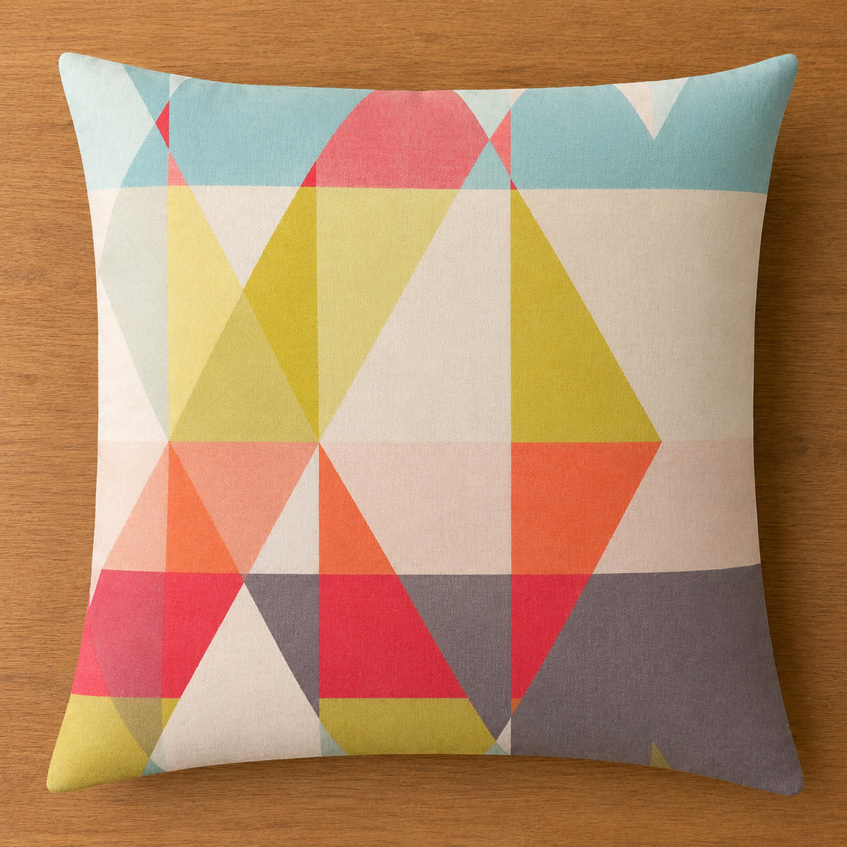 Handmade 1950s atomic geometric triangle print cushion cover, 15" x 15"