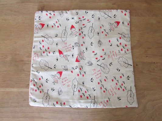 Home-made folksy Little Red Riding Hood cushion cover with contrast reverse