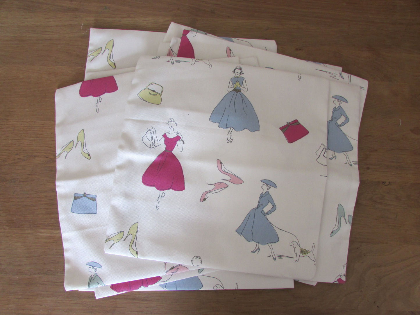 Home-made John Lewis 1950s-style haute couture pattern cushion cover with contrast black reverse