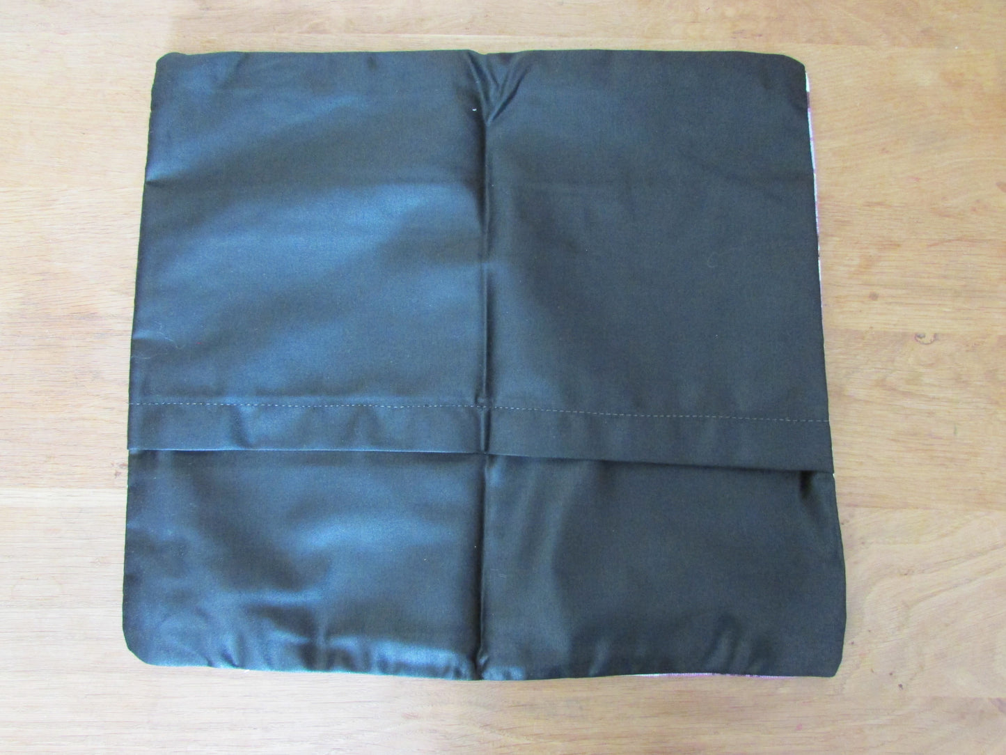 Home-made vintage purple & pink floral cushion cover with contrast black reverse