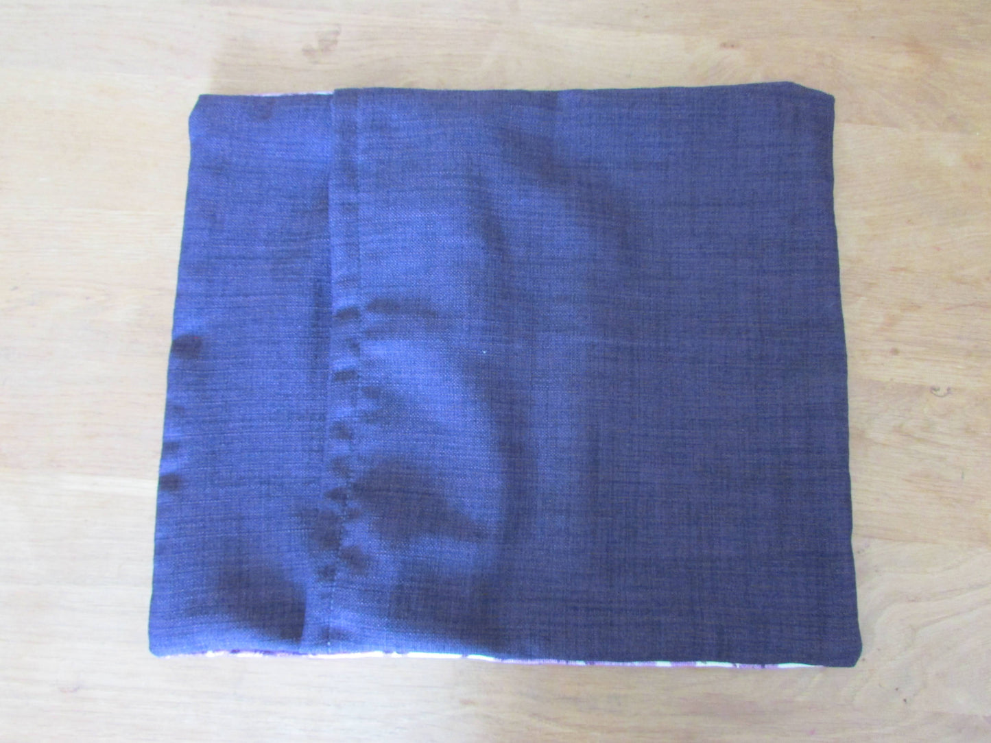 Home-made vintage purple & pink floral cushion cover with contrast black reverse