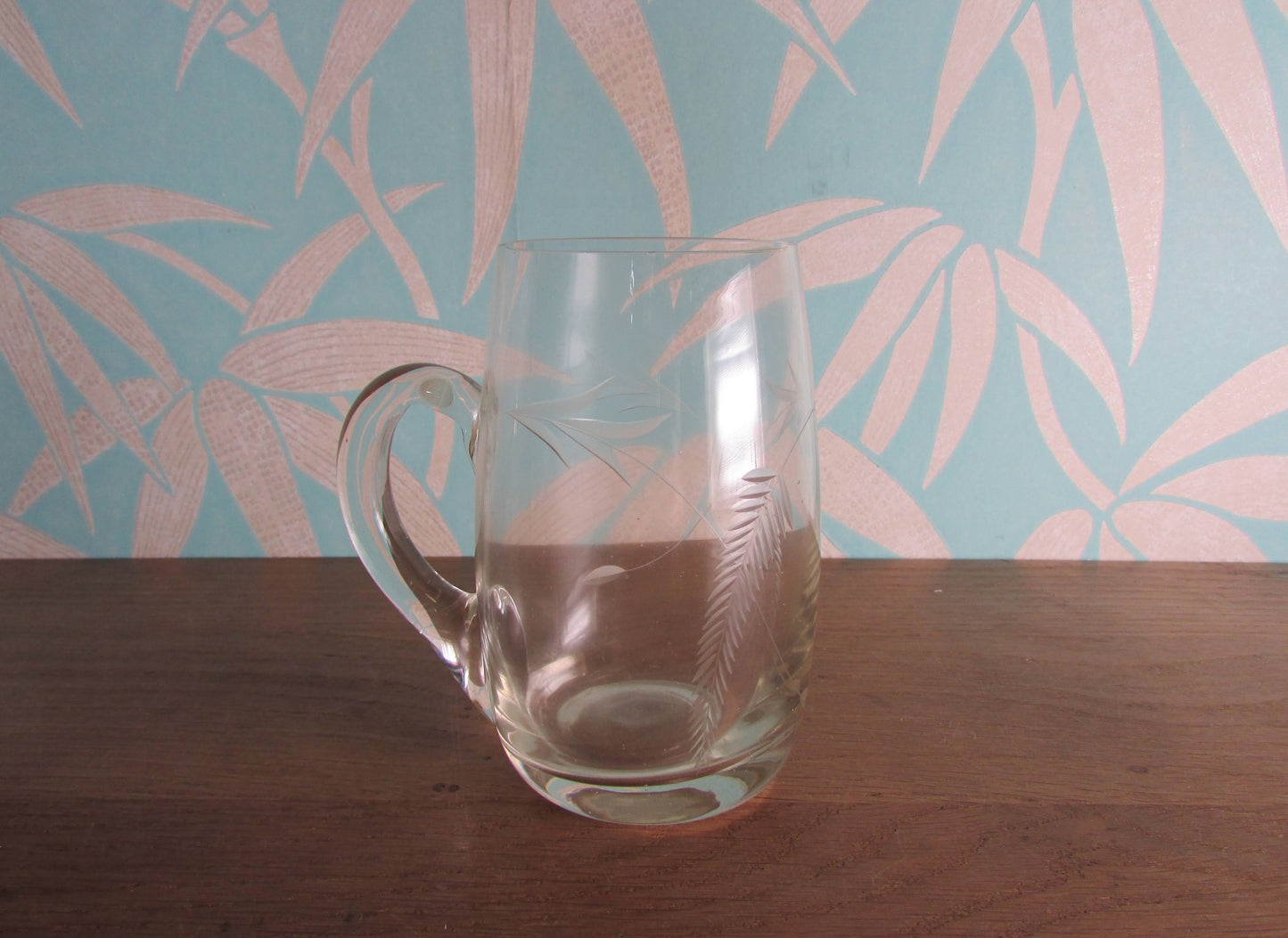 1960s etched glass tankard
