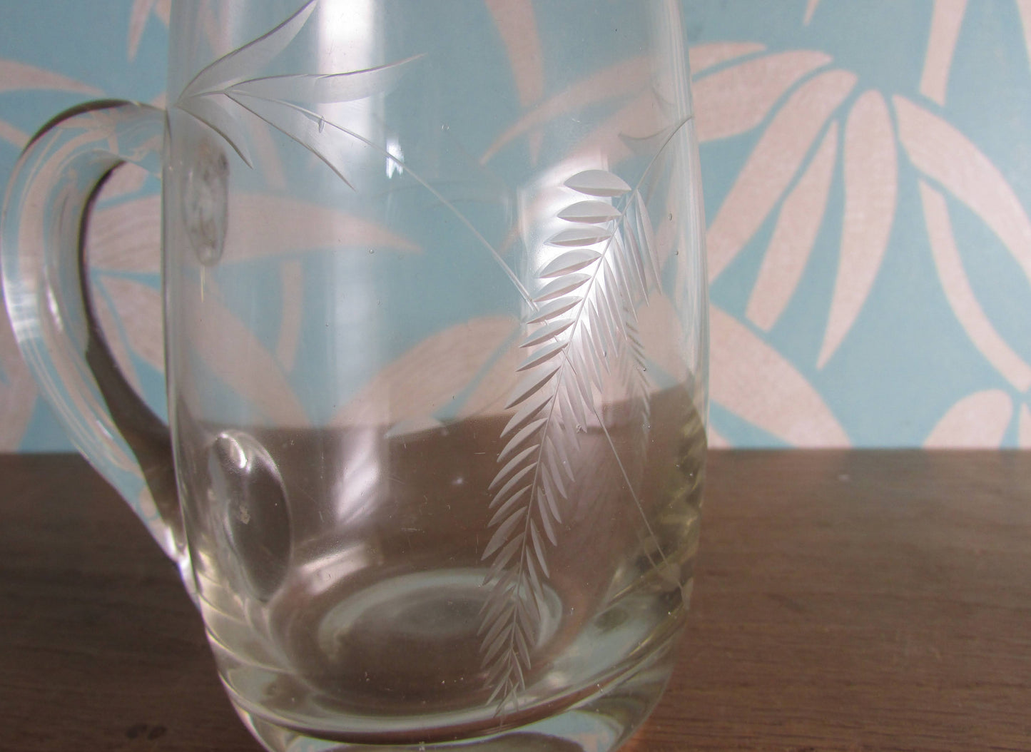 1960s etched glass tankard
