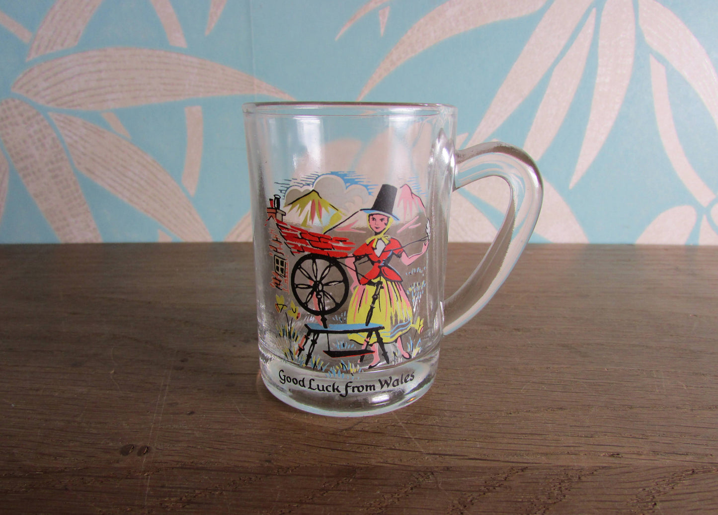 Vintage souvenir "Good Luck from Wales" miniature glass tankard