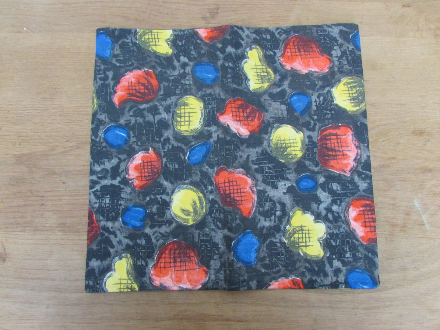 Home-made mid-century colourful abstract petal pattern cushion cover with contrast metallic OR same pattern reverse