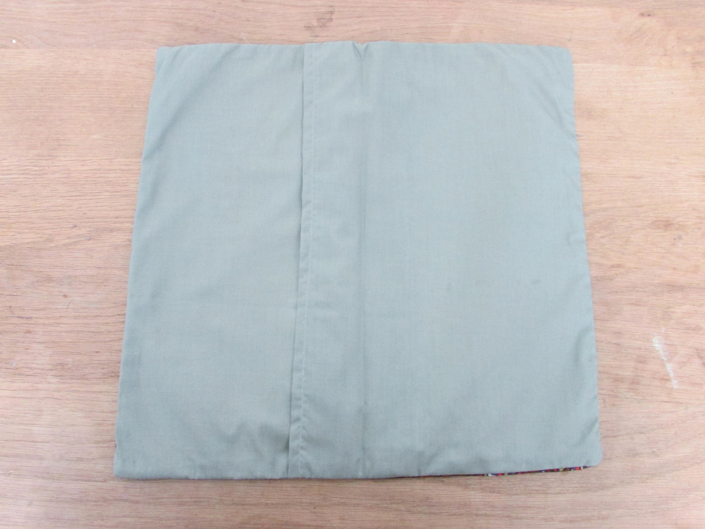 Home-made 1960s/70s Robert Bruce "Grubb" psychedelic pattern cushion cover with contrast olive green reverse