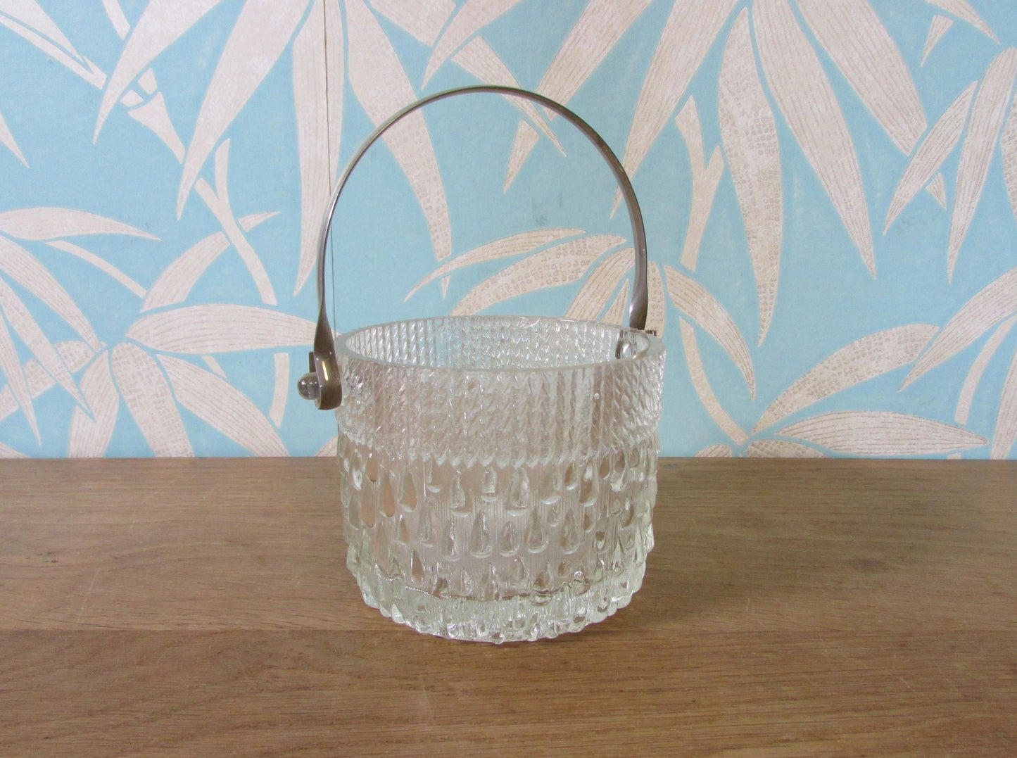 Mid-century tear/rain drop textured glass ice bucket