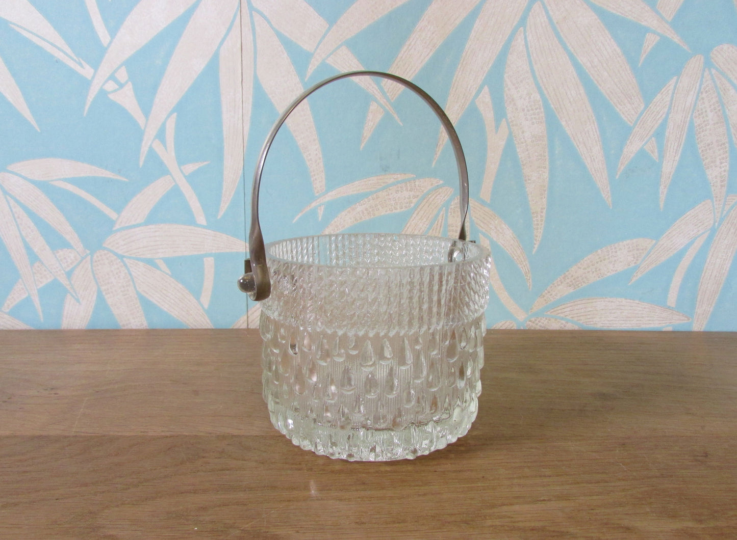 Mid-century tear/rain drop textured glass ice bucket
