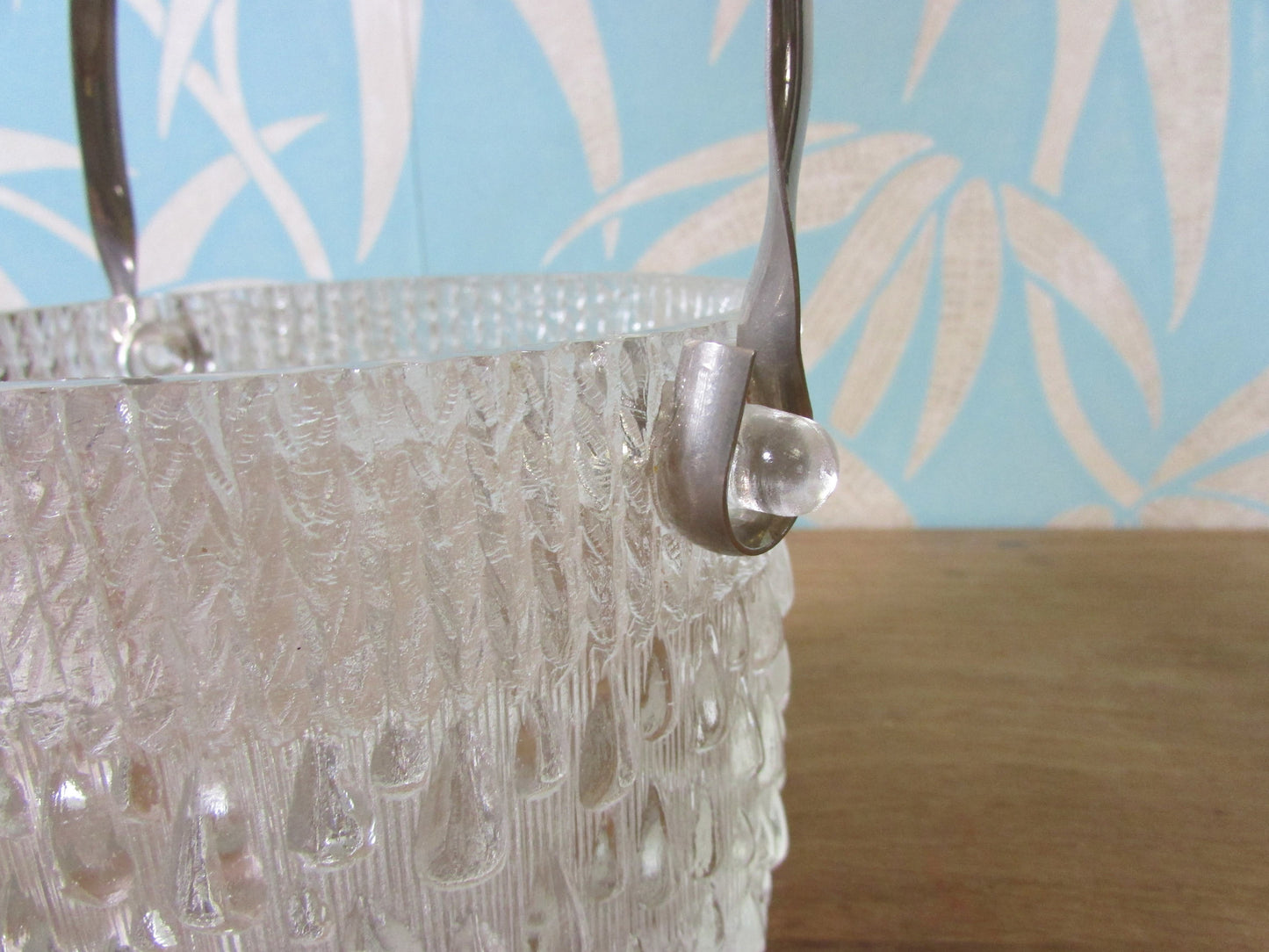 Mid-century tear/rain drop textured glass ice bucket